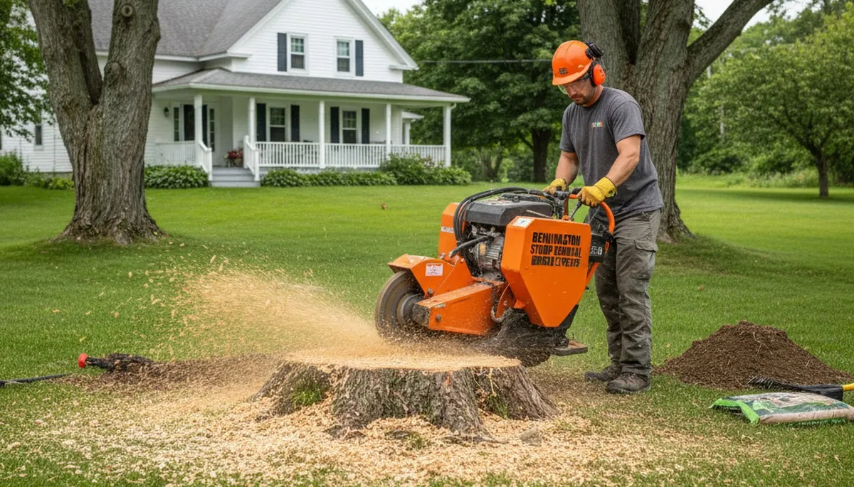 Stump grinding service removing tree stumps in Bennington, NE by Omaha tree removal professionals