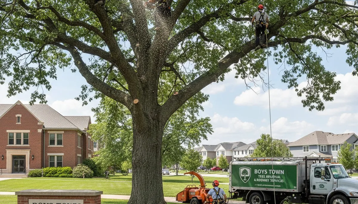 Professional tree removal service in Omaha, NE safely cutting large oak branches