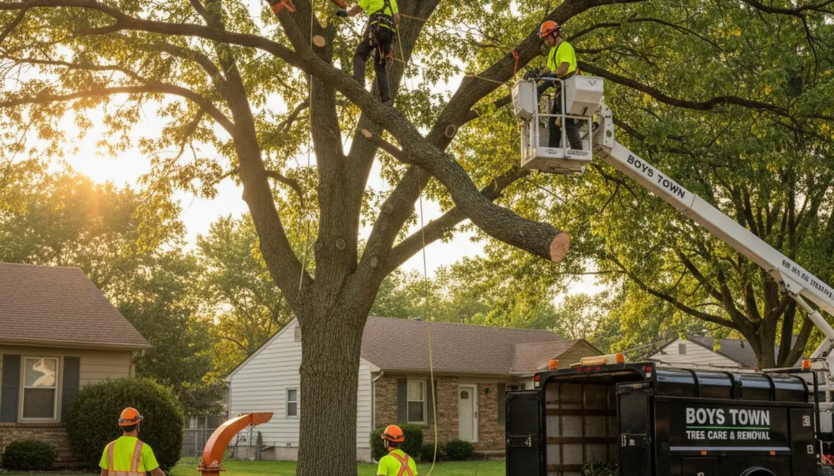 Professional tree removal service in Omaha NE removing large oak safely