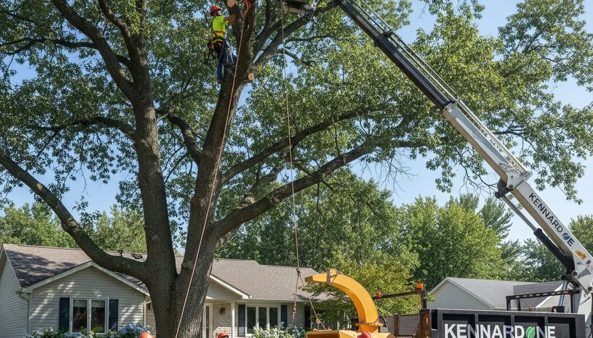 Professional tree removal service in Omaha NE safely cutting large trees for residential properties
